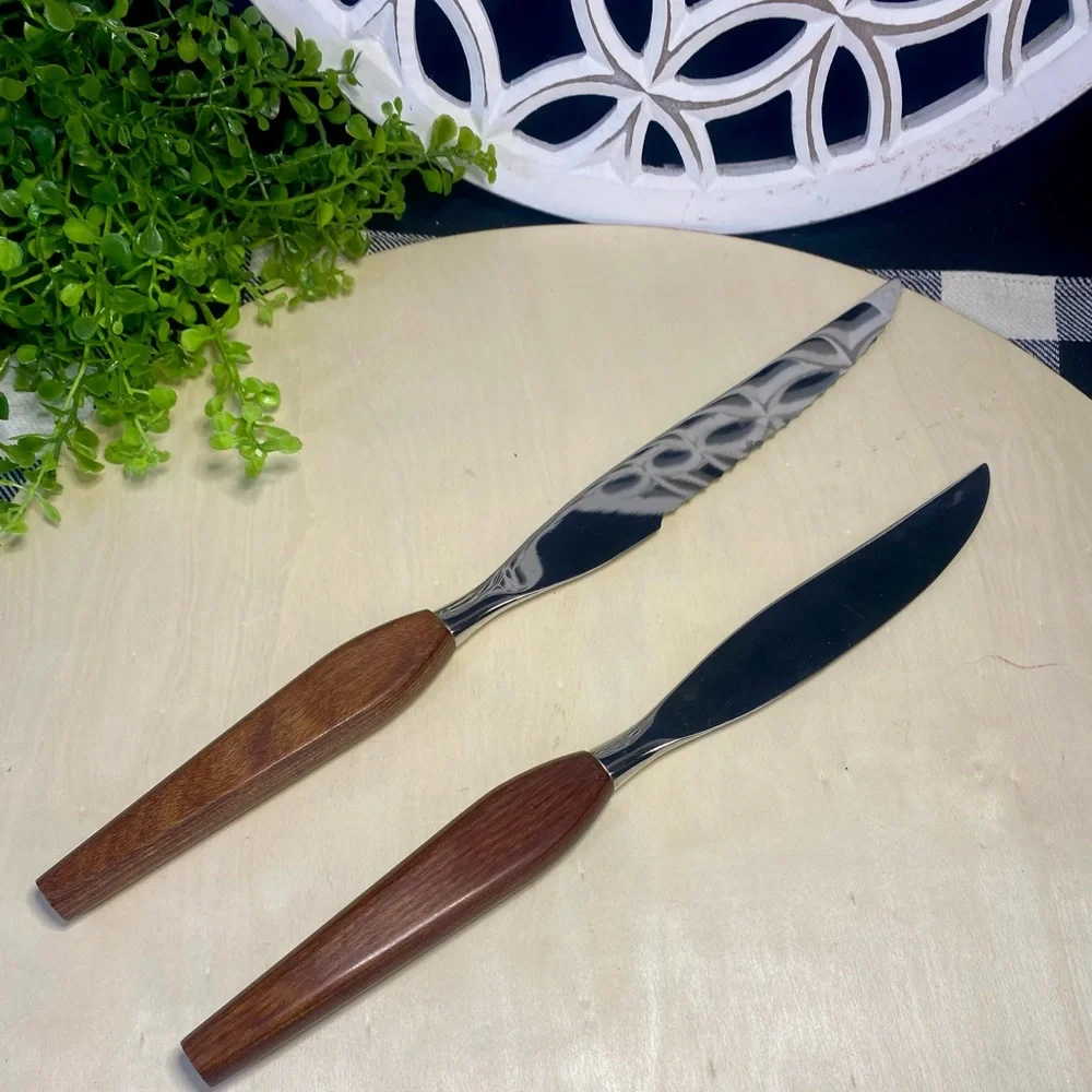 Vintage Town & Country Fleetwood Design‎ Stainless Blade Teak Handle 2 Piece Set